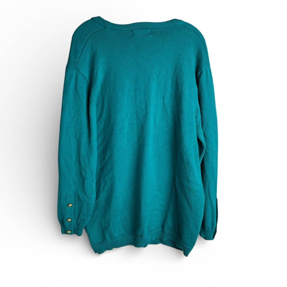 Teal Merino Wool Gold Button Cardigan - Picture 2 of 5